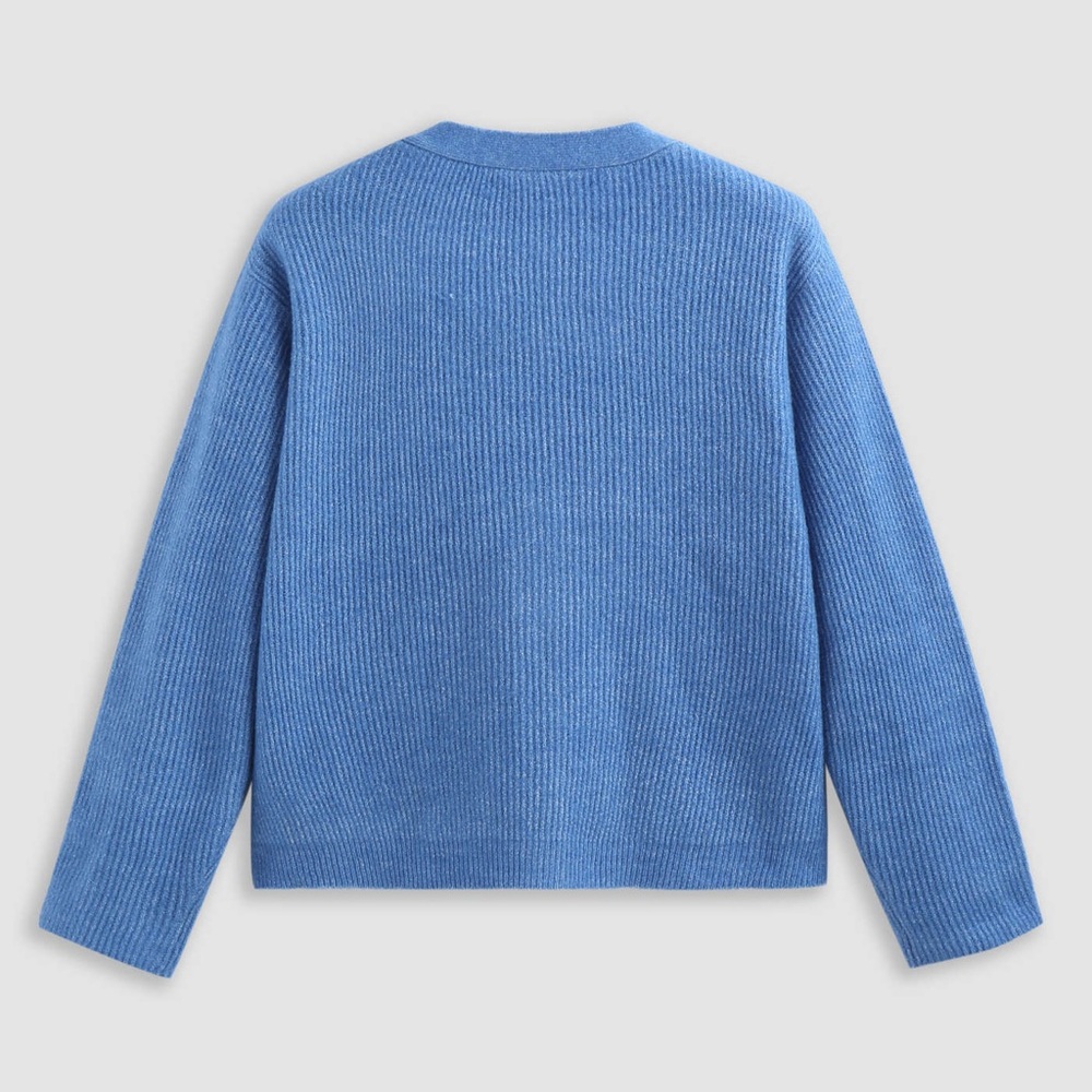 Cider Blue Knit V-Neck Solid Button Sweater Cardi… - image 5